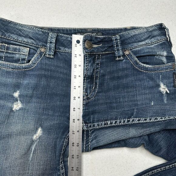 Silver Jeans Womens 30 Suki Boot Surplus Blue Bootcut Denim Western Gold Sequins - Picture 9 of 15